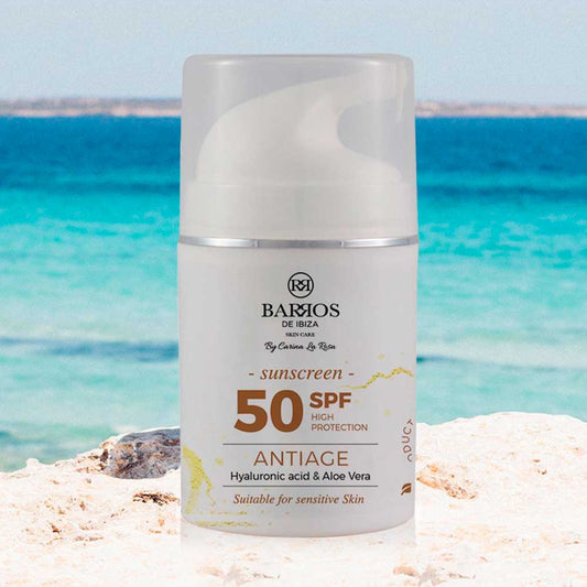 Crema solar 50 Spf, Antiedad & Piel sensible
